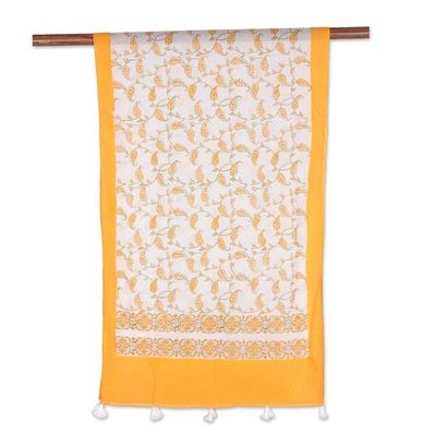 Primary image for Leaf Motif Block-Printed Cotton Wrap Scarf from India Saffron Vines