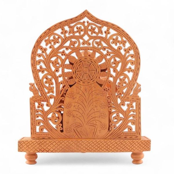 Alternate image for Hindu God Krishna-Themed Wood Sculpture with Jali Openwork Spiritual Krishna