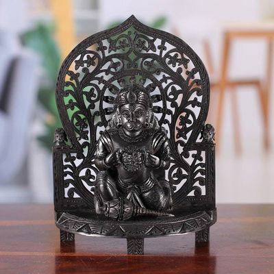 Alternate image for Jali Ebony Wood Sculpture of Hindu Gods Hanuman Ram and Sita Ram and Sita Devotion