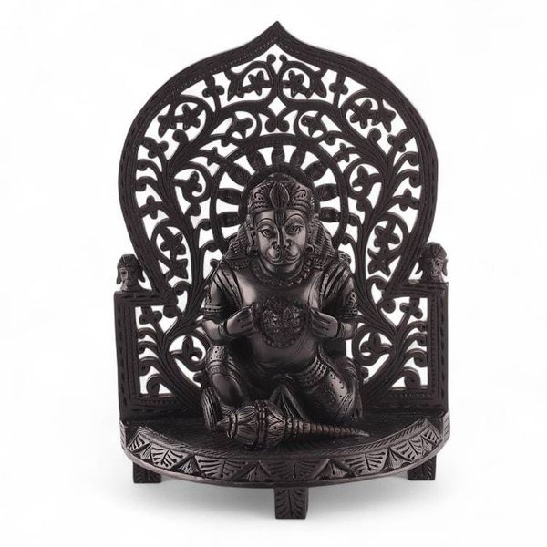 Alternate image for Jali Ebony Wood Sculpture of Hindu Gods Hanuman Ram and Sita Ram and Sita Devotion