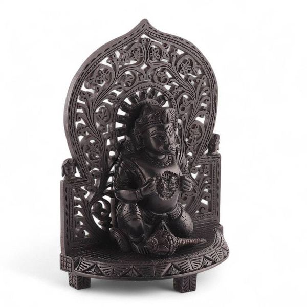 Alternate image for Jali Ebony Wood Sculpture of Hindu Gods Hanuman Ram and Sita Ram and Sita Devotion