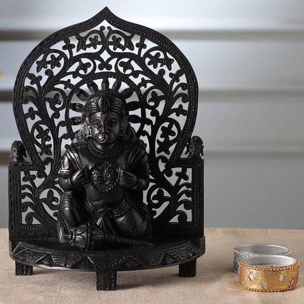 Alternate image for Jali Ebony Wood Sculpture of Hindu Gods Hanuman Ram and Sita Ram and Sita Devotion