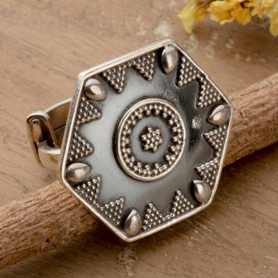 Primary image for Traditional Polished and Oxidized Hexagonal Cocktail Ring Hexagonal Heritage