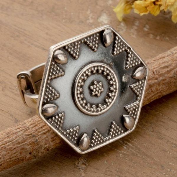 Alternate image for Traditional Polished and Oxidized Hexagonal Cocktail Ring Hexagonal Heritage