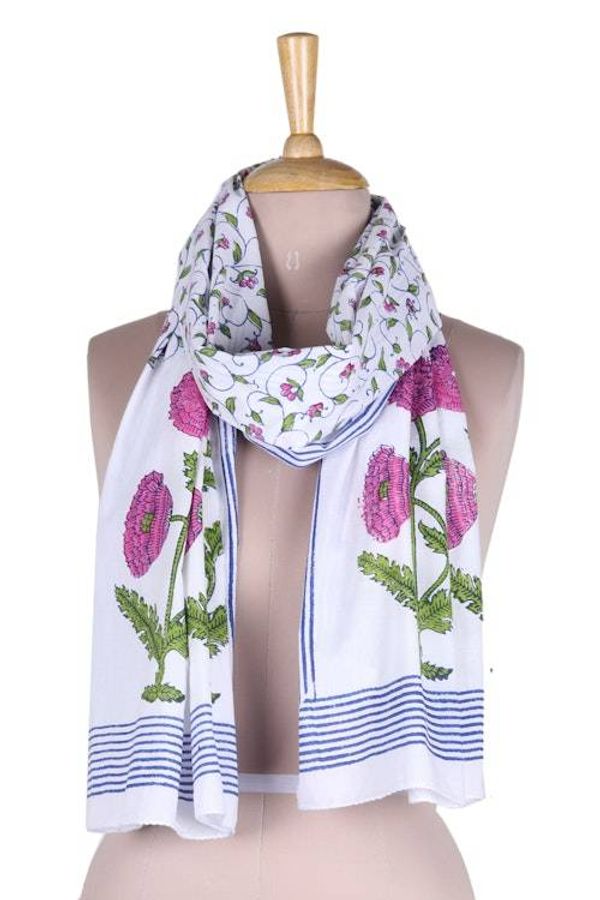 Alternate image for Floral Cotton Scarf with Colorful Batik Pattern from India Floral Elegance
