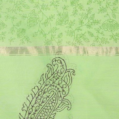 Alternate image for Handwoven Cotton and Silk Blend Scarf in Kiwi from India Kiwi Garden
