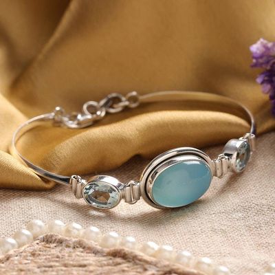 Primary image for Sterling Silver Blue Topaz Chalcedony Pendant Bracelet India Shining Blue