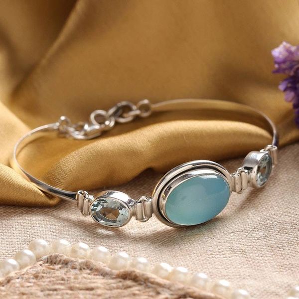 Alternate image for Sterling Silver Blue Topaz Chalcedony Pendant Bracelet India Shining Blue