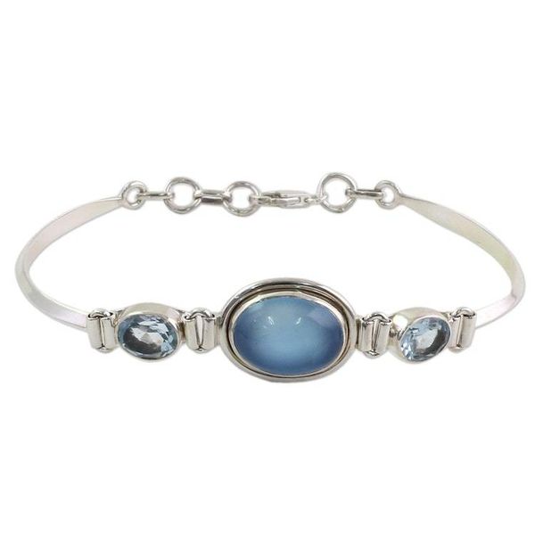 Alternate image for Sterling Silver Blue Topaz Chalcedony Pendant Bracelet India Shining Blue