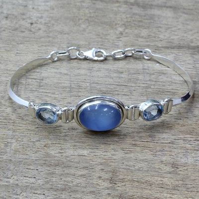 Alternate image for Sterling Silver Blue Topaz Chalcedony Pendant Bracelet India Shining Blue
