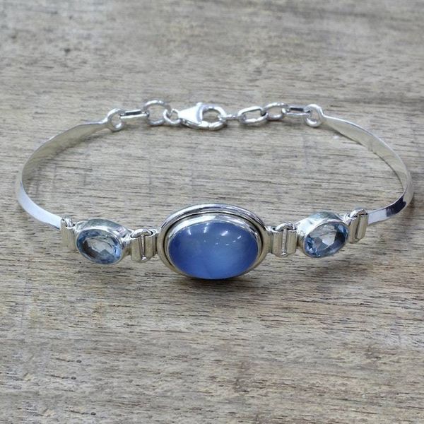 Alternate image for Sterling Silver Blue Topaz Chalcedony Pendant Bracelet India Shining Blue