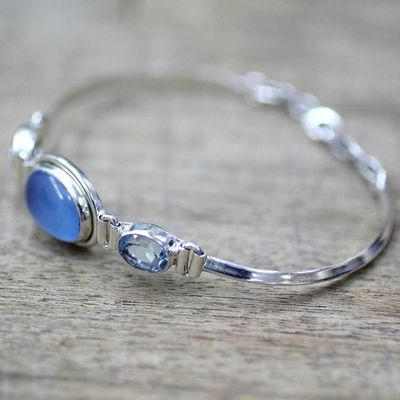 Alternate image for Sterling Silver Blue Topaz Chalcedony Pendant Bracelet India Shining Blue