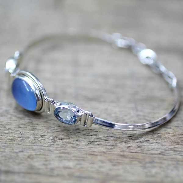 Alternate image for Sterling Silver Blue Topaz Chalcedony Pendant Bracelet India Shining Blue