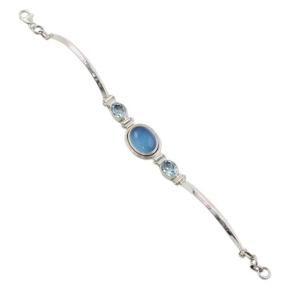 Alternate image for Sterling Silver Blue Topaz Chalcedony Pendant Bracelet India Shining Blue