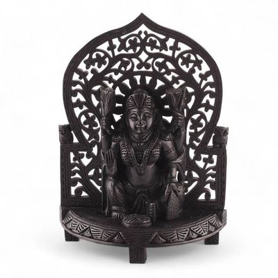 Alternate image for Hindu Goddess Lakshmi Jali Openwork Ebony Wood Sculpture Gracious Lakshmi