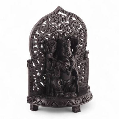 Alternate image for Hindu Goddess Lakshmi Jali Openwork Ebony Wood Sculpture Gracious Lakshmi