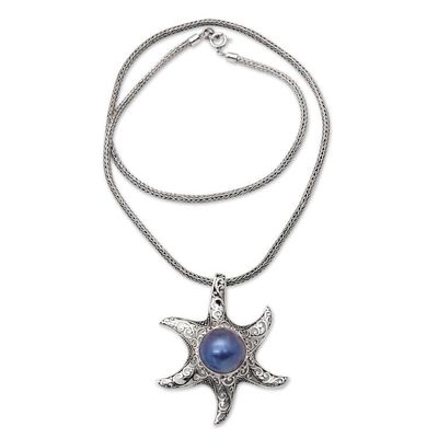 Primary image for Silver Starfish Pendant Necklace with Cultured Mabe Pearl Charming Starfish