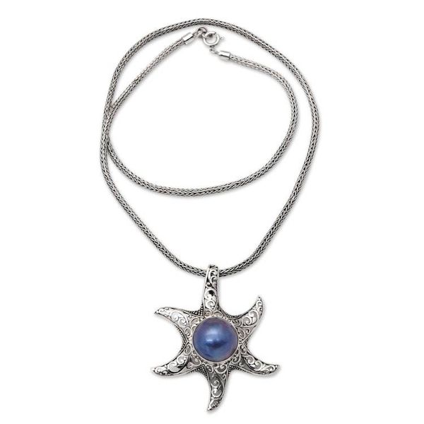 Alternate image for Silver Starfish Pendant Necklace with Cultured Mabe Pearl Charming Starfish