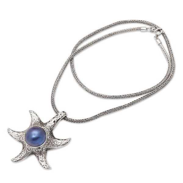Alternate image for Silver Starfish Pendant Necklace with Cultured Mabe Pearl Charming Starfish