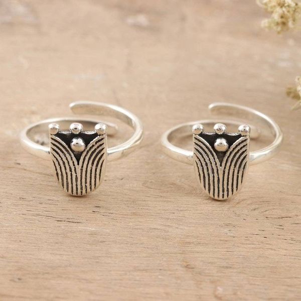 Alternate image for Sterling Silver Tulip-Motif Toes Rings from India Pair Tulip Glory