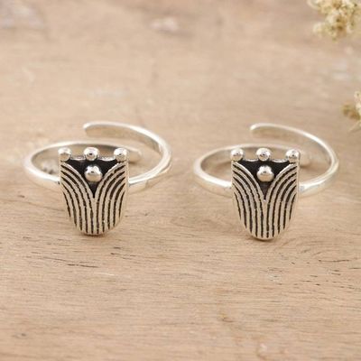 Alternate image for Sterling Silver Tulip-Motif Toes Rings from India Pair Tulip Glory
