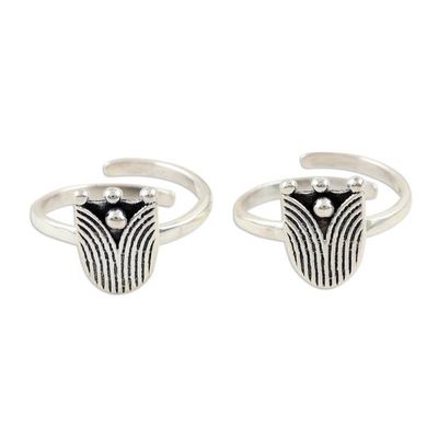 Alternate image for Sterling Silver Tulip-Motif Toes Rings from India Pair Tulip Glory