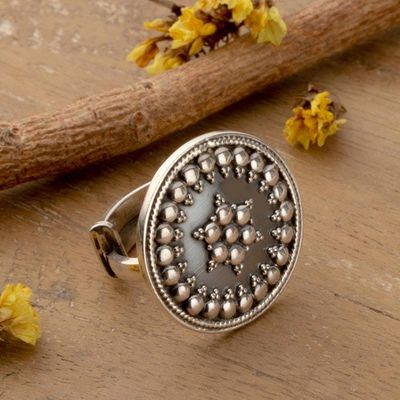 Primary image for Polished and Oxidized Star-Themed Cocktail Ring from India Star of Ancestors
