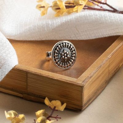 Alternate image for Polished and Oxidized Star-Themed Cocktail Ring from India Star of Ancestors