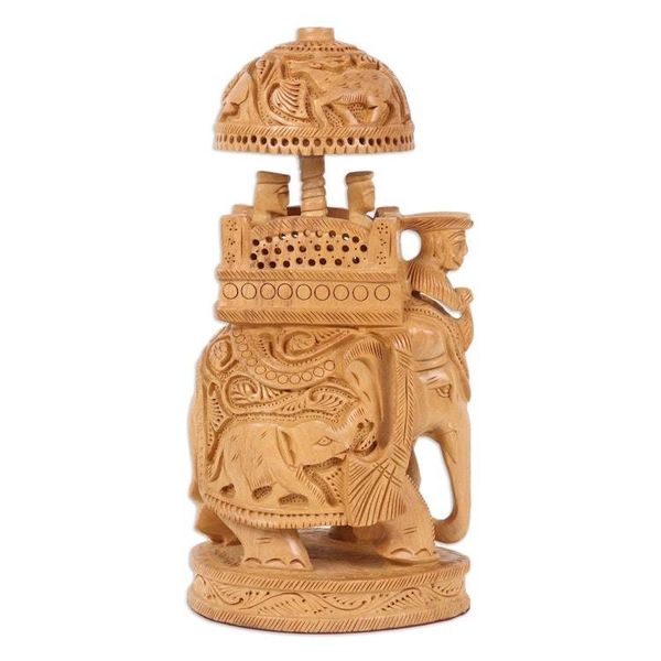Alternate image for Wood Sculpture of An Elephant Ride Hand-Carved in India Elephant Ride