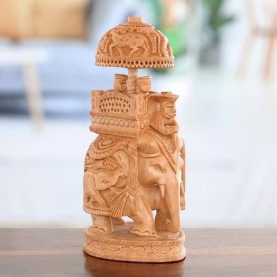 Alternate image for Wood Sculpture of An Elephant Ride Hand-Carved in India Elephant Ride