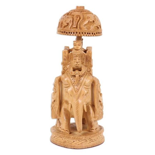 Alternate image for Wood Sculpture of An Elephant Ride Hand-Carved in India Elephant Ride