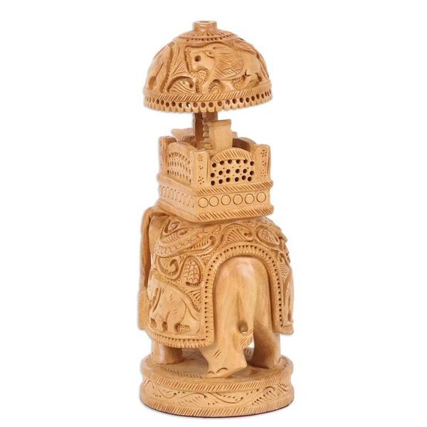 Alternate image for Wood Sculpture of An Elephant Ride Hand-Carved in India Elephant Ride