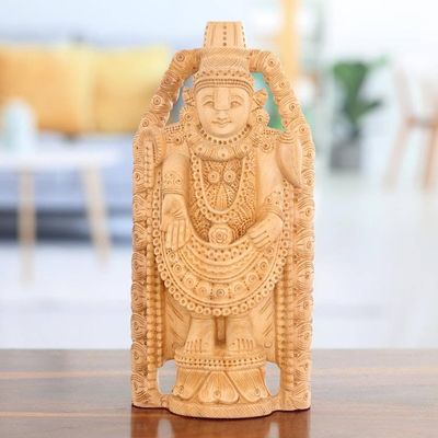 Primary image for Hand-Carved Wood Sculpture of Hindu God Vishnu Venkateswara Balaji Temple