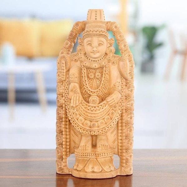 Alternate image for Hand-Carved Wood Sculpture of Hindu God Vishnu Venkateswara Balaji Temple