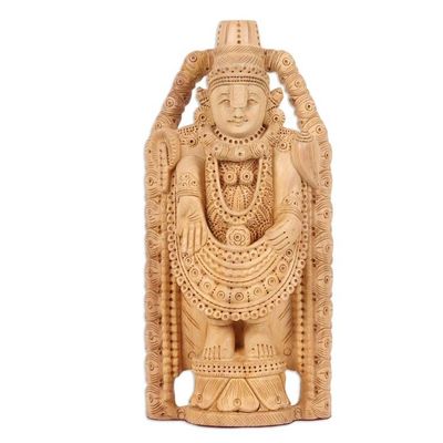Alternate image for Hand-Carved Wood Sculpture of Hindu God Vishnu Venkateswara Balaji Temple