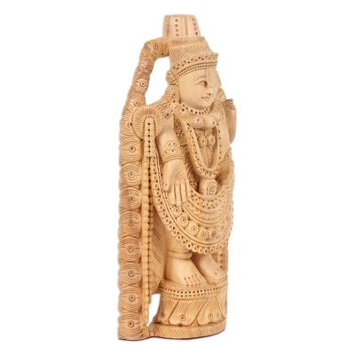 Alternate image for Hand-Carved Wood Sculpture of Hindu God Vishnu Venkateswara Balaji Temple
