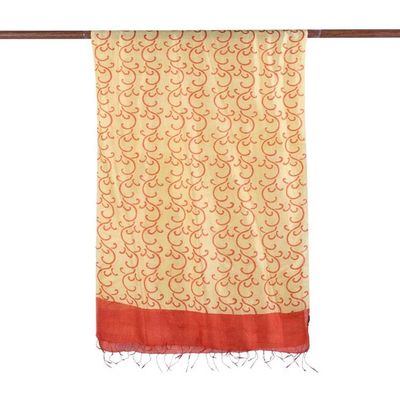 Alternate image for Orange and Yellow Block Printed Shawl in 100 Silk Mimosa