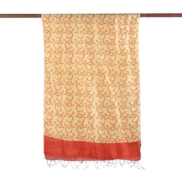 Alternate image for Orange and Yellow Block Printed Shawl in 100 Silk Mimosa