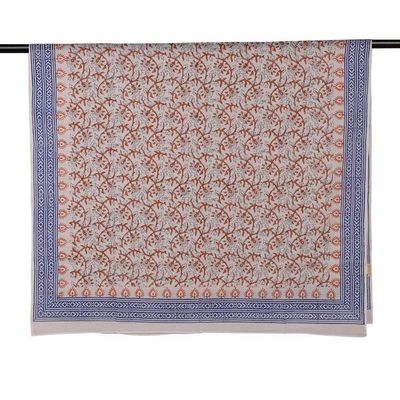 Alternate image for Floral and Vine-Themed Hand-Block Printed Cotton Sarong Fabulous Foliage