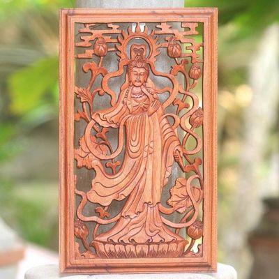 Primary image for Hand Carved Goddess Kwan Im Wood Wall Relief Panel from Bali Goddess Kwan Im
