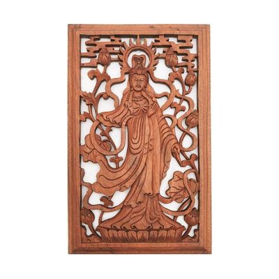 Alternate image for Hand Carved Goddess Kwan Im Wood Wall Relief Panel from Bali Goddess Kwan Im