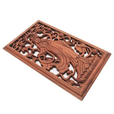 Alternate image for Hand Carved Goddess Kwan Im Wood Wall Relief Panel from Bali Goddess Kwan Im