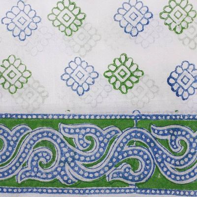 Alternate image for Handcrafted Block-Printed Floral Blue and Green Cotton Scarf Spring Gala