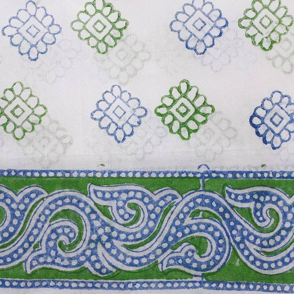 Alternate image for Handcrafted Block-Printed Floral Blue and Green Cotton Scarf Spring Gala