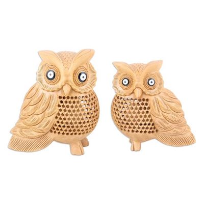 Alternate image for Kadam Wood Owl Sculptures Hand-Carved in India Set of 2 Inner Wisdom