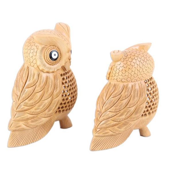 Alternate image for Kadam Wood Owl Sculptures Hand-Carved in India Set of 2 Inner Wisdom