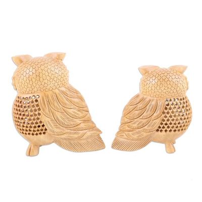 Alternate image for Kadam Wood Owl Sculptures Hand-Carved in India Set of 2 Inner Wisdom