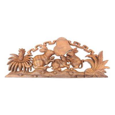 Primary image for Nature-Themed Wood Relief Panel with Rabbit and Heart Motif Rabbits At Play
