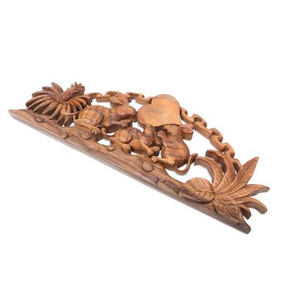 Alternate image for Nature-Themed Wood Relief Panel with Rabbit and Heart Motif Rabbits At Play