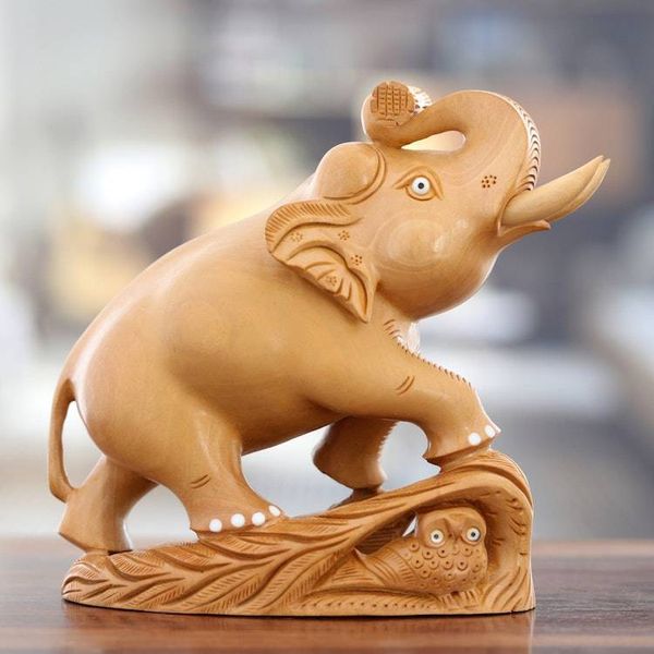 Alternate image for Hand-Carved Kadam Wood Elephant Sculpture from India Wise Giant
